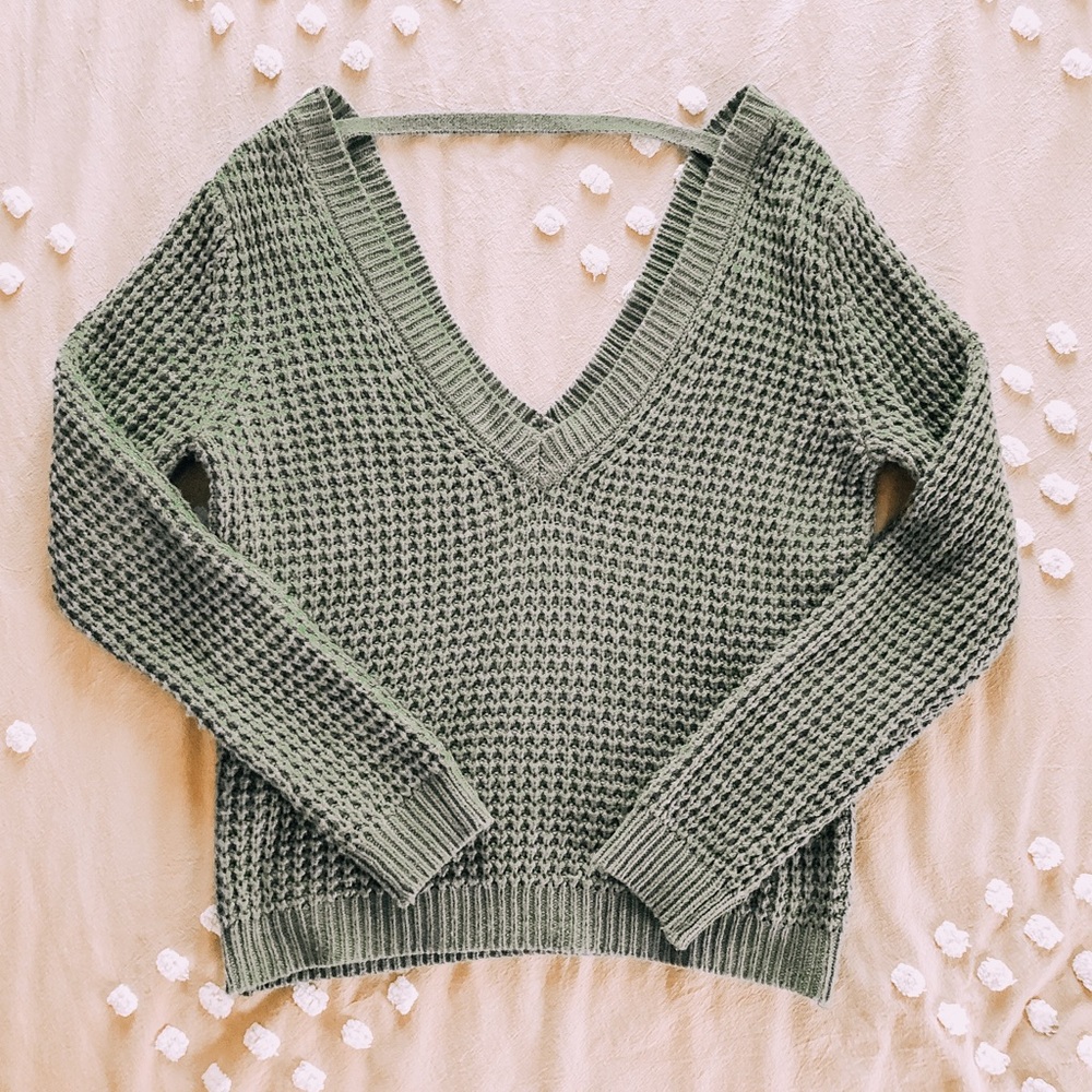 Forest Green Deep Back-V Sweater